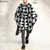 Men's Wool Blends Autumn Winter Men's Shawl Jackets Vintage National Pattern Printed Woollen Poncho Hooded Coats Male Loose Cape Outwear 231006