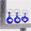 Sleutelhangers Waterdruppel Hart Rond Boze Oog Sleutelhanger Ring Voor Vrienden Koppels Boho Blauw Turkse Hanger Tas Autosleutelhanger Charme Dhgarden Dhcss