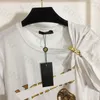 Camisa con nudo de Metal de diseñador para mujer, blusa de algodón con estampado de letras, blusa de manga corta, Tops informales con cuello redondo, ropa