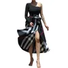 デザイナーワンショルダードレス春秋の女性プラスサイズのサイズの服プリント長袖のスカートドレスベスチドカジュアルオフィスクラブブラウス服