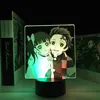 Tafellampen Tweekleurige LED-tafellamp Anime Demon Slayer Figuur Kanao en Tanjirou LED-lamp tweekleurig voor verjaardagscadeau Kamerdecoratie Manga YQ231006