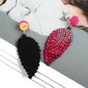 Boucles d'oreilles pendantes en forme de feuille, cristaux roses Fuchsia, perles, goutte d'eau pour femmes, mode bohème faite à la main