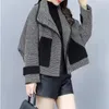 Kvinnors ullblandningar Woolen Coat Women Spring Autumn Plaid Casual Female Jacket Korean Fashion Lapel Zipper Ytterkläder Woolen Short Top Ladie 448 231006