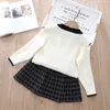 Clothing Sets Christmas Baby Girl Clothes Winter 2021 New Clothing Sets Casual Printing Knitted Sweater Cardigan+Pleated Skirt Two-Piece Suit 230927