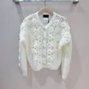 Women's Sweater European Fashion Brand White round neck hollowed out handmade floral cardigan