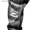 Men's Jeans EHMD Ripped Hole Jeans Men's Paint Dots Ink Splattered Soft Cotton High Elastic Leather Label Black Grey Slim Pants Red Ears 2 J231006