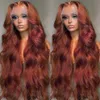 Synthetic Wigs 34 Inch Reddish Brown Body Wave Lace Front Wig 13x6 HD Frontal 13x4 Human Hair Closure 231006