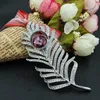 Brooches Rhinestone Crystals Feather Brooch Pin Broach For Woman Jewelry Dress Bag Accessories 04751