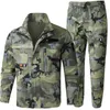 Men's Tracksuits Work Clothes Men Camouflage Workwear Multi Pocket Cotton Jacket Cargo Pants Elastic Joggers Outdoor Suit Sports Piece Set