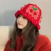 Berets Autumn Bucket Hat Knitted Handmade Cherry Crochet Hats For Women Cute Stylish Accessories Spring