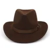 Cowboy-Fedora-Hüte aus Wollfilz mit breiter Krempe und dunkelbraunem Lederband, für Damen und Herren, klassisch, Party, formelle Mütze, Whole1845