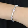 New Arrival 6mm Mini Heart Love Zircon with 2.5mm Round Zircon Tennis Chain Bangle Elegant Bracelet Hip Hop Paved Cubic Zirconia Women Party Gift Wholesale Jewelry