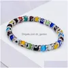 Bracelets de charme Colorf Turc Bleu Mauvais Oeil 6mm Poisson Rouge Strass Perles Élasticité Bracelet Pour Hommes Femmes Bijoux Drop Livraison Dhsgq