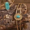 Bangle Minimalist Turquoises Stone Stainless Steel Open Cuff Bracelets For Women Trendy Jewelry Vintage Gift