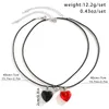 Pendant Necklaces IngeSight.Z Lovers' Magnetic Glass Peach Heart Necklace Set For Women Men Gothic Black Leather Wax Thread Choker Neck