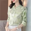 Elegant Office Ladies Silk Satin Shirt Long Sleeve Women Designer Fashion Printed Button Up Shirts Plus Size 2023 Autumn Winter Lapel Casual Blouses Cute Runway Top