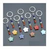 Nyckelringar Star Staty 7 Chakra Pärlor Kedjor Sten snidade charm Keychains Healing Crystal Keyrings For Women Men Christmas Gift Drop D DHFPI