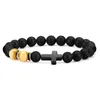 Länkarmband 2023 Charm Natural Stone Armband For Women Men Fashion Classic Black Bead Cross Handmade Yoga Therapy Jewelry Gift