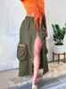 Jupes femmes mode poche avant fente mince taille haute longue Maxi jupe Streetwear décontracté Safari solide été automne