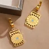 Hoop Earrings Stainless Steel Jewelry Yellow Gold Color Blue Evil Drop Eye