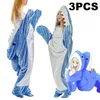 Blankets 3PCS Cartoon Shark Sleeping Bag Pajamas Office Nap Wearable Loose Onesie Pajamas Kids Blanket Adult Blanket 231005