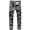 Męskie dżinsy mężczyźni Paisley Bandanna drukowana moda 3D Digital Malowane dżinsowe spodnie Slim Straight Black Moders202h