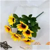 Dekorative Blumenkränze Herbststoffgirlande Blumenstiele Künstlicher Sonnenblumenstrauß mit Blättern aus Seide für Home-Office-Partys und Dh2Ob