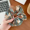 Floral Golden Silk Scrunchies Woman Elegant Elastic Hair Bands Ladies Ponytail Holder Hair Tie Hair Accessories Ornaments