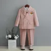 Kläder sätter barn Fomal Dress Suit Set British Style Baby Boys Wedding Birthday Performance Costume Kids Blazer Pants Bowtie Clothes 230927