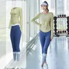 Completo da yoga Abbigliamento da allenamento per donna Set da palestra Abbigliamento sportivo da fitness Pantaloni T-shirt sportiva Leggings senza cuciture Tuta da indossare attiva 231005