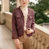 Women's Jackets Women's Autumn Winter Red Short Tweed Coat Jacket Thicken Topcoat Vintage Button Up Outerwears 231006