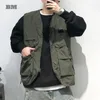 Gilets pour hommes Japonais Streetwear Multi Poche Cargo Gilet Pour Hommes Vêtements En Plein Air Casual Armée Vert Sans Manches Harajuku Veste Manteau De Travail 231005