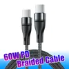 Snel opladen Type C-kabel Nylon gevlochten USB C PD 60W-kabels Synchronisatiegegevenssnoer Snoer voor Samsung S23