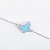 S925 prata charme pingente pulseira com forma de borboleta azul em duas cores banhado e fecho de losango para mulheres jóias de casamento gift238F
