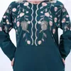 Etniska kläder broderad klänning vintage a-line kjol kvinnor abaya dubai smala långa ärmar främre blixtlås muslimsk kalkon abayas kläder