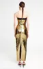 Casual Dresses Summer Arrivals Golden Color Sequined Strapless Sexy Off-The-Shoulder Slit Bodycon Dress Birthday Evening Party