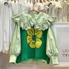 Kvinnors tröjor kawaii baggy tröja västar kvinnor blommig design chic mjuk fritid vintage o-hals preppy stil fashionabla all-match s-4xl stickad 231005