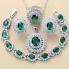 Conjunto de joias luxuoso dubai nupcial prata 925 brial verde zircão cúbico girassol brincos colar pulseira e anel conjuntos 220210274n