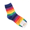 Women Socks Harajuku Men Rainbow Colorful Stripes Long Crew Skaterboard Hosiery 37JB