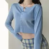 Женские вязаные футболки в корейском стиле с круглым вырезом, короткие вязаные свитера, женский тонкий кардиган, модный укороченный топ с рукавами для защиты от солнца, Ropa Mujer 231006