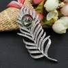 Brooches Rhinestone Crystals Feather Brooch Pin Broach For Woman Jewelry Dress Bag Accessories 04751