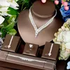 Halsband örhängen set hibride damer vatten droppe örhänge och ring set eleganta kubiska zirkoniumkvinnor bröllop smycken tillbehör bijoux n-377