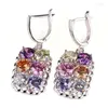 Boucles d'oreilles Fleure Esme Vintage Mode Mariage Pour Femmes Hommes Péridot Rose Morganite Violet Bleu Zircon Cubique Plaqué Rhodium R474