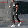 Herren-Trainingsanzüge, Herren-Hosen-Trainingsanzug, 2-teiliges Set, 3D-gedrucktes K, einfarbig, Kurzarm-T-Shirt, lange Hosen, Straßenkleidung, Herrenbekleidung 231006