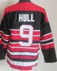 Homme Vintage Hockey 19 Jonathan Toews Jersey Rétro Classique 3 Pierre Pilote 9 Bobby Hull 8 Bill Mosienko 30 Ed Belfour 18 Denis Savard CCM Retraite Noir Rouge Blanc Couture