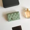 Mulheres de luxo moda designer sacos titular do cartão dobrável aba padrão clássico caviar pele carneiro preto mini bolsa para mulher com caixa