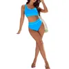 Costumi da bagno da donna 2 pezzi sexy abbigliamento da spiaggia a vita alta bikini da donna da donna costume da bagno imbottito push up solido costume da bagno femminile