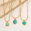 Pendant Necklaces Youthway Stainless Steel Blue Natural Stone Square Heart Oval Necklace For Woman Jewelry 2023