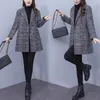 Women's Jackets Large Size Woolen Plaid Women Blazer Autumn/Winter Korean Fashion Loose Mid Length Cotton Padded Jacket Suit Coat C078 231006