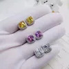 Orecchini scintillanti per amanti taglio cuscino con diamanti in argento sterling 925 Orecchini a bottone per matrimonio di fidanzamento per donne uomini3126